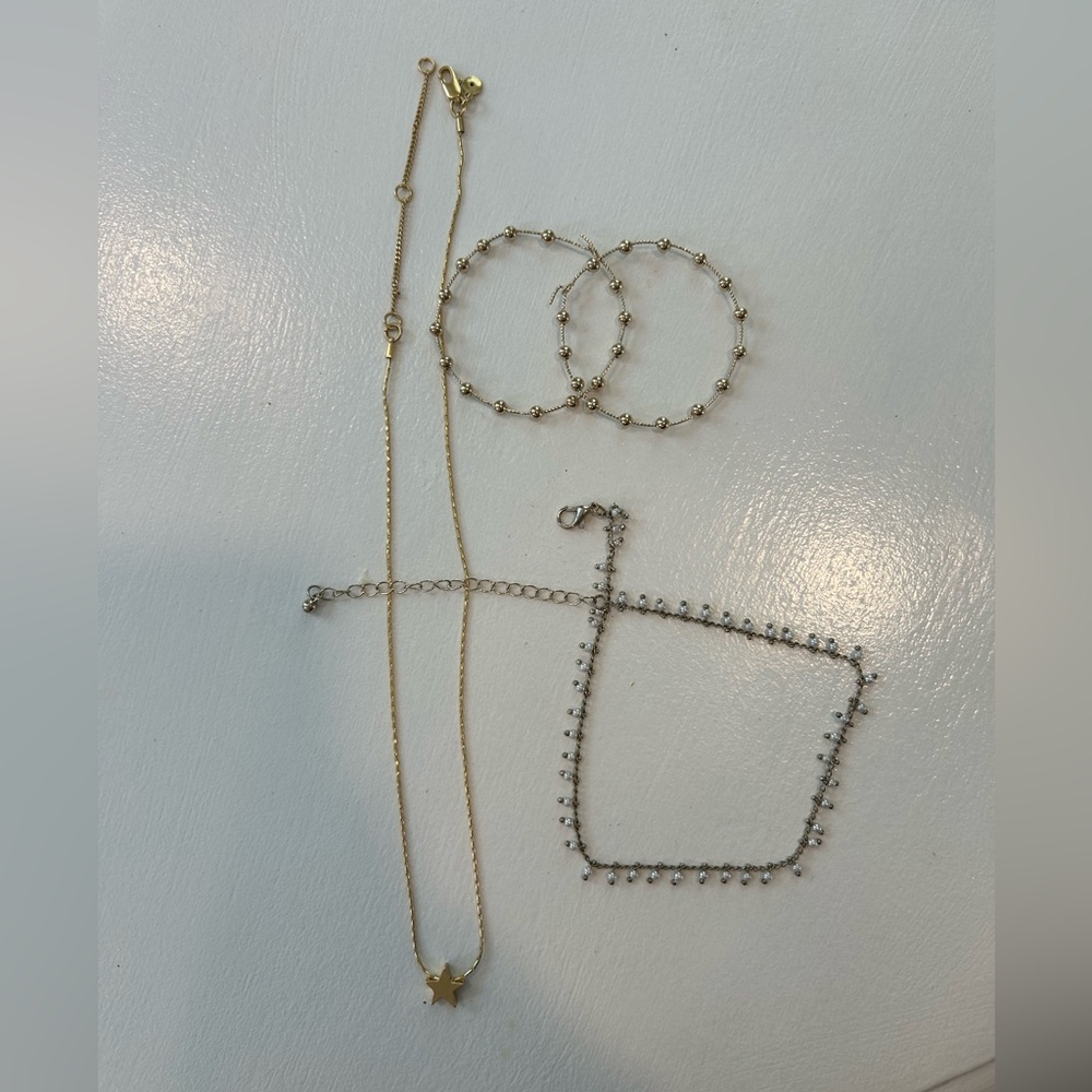 Gold Costume Jewelry (star necklace, hoop earrings, choker)